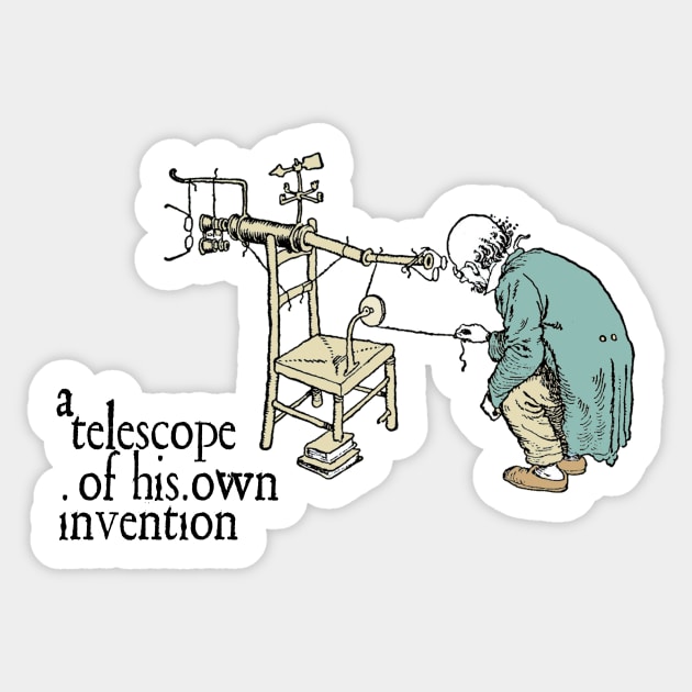 Professor Branestawm - A Telescope Of His Own Invention Sticker by The Blue Box